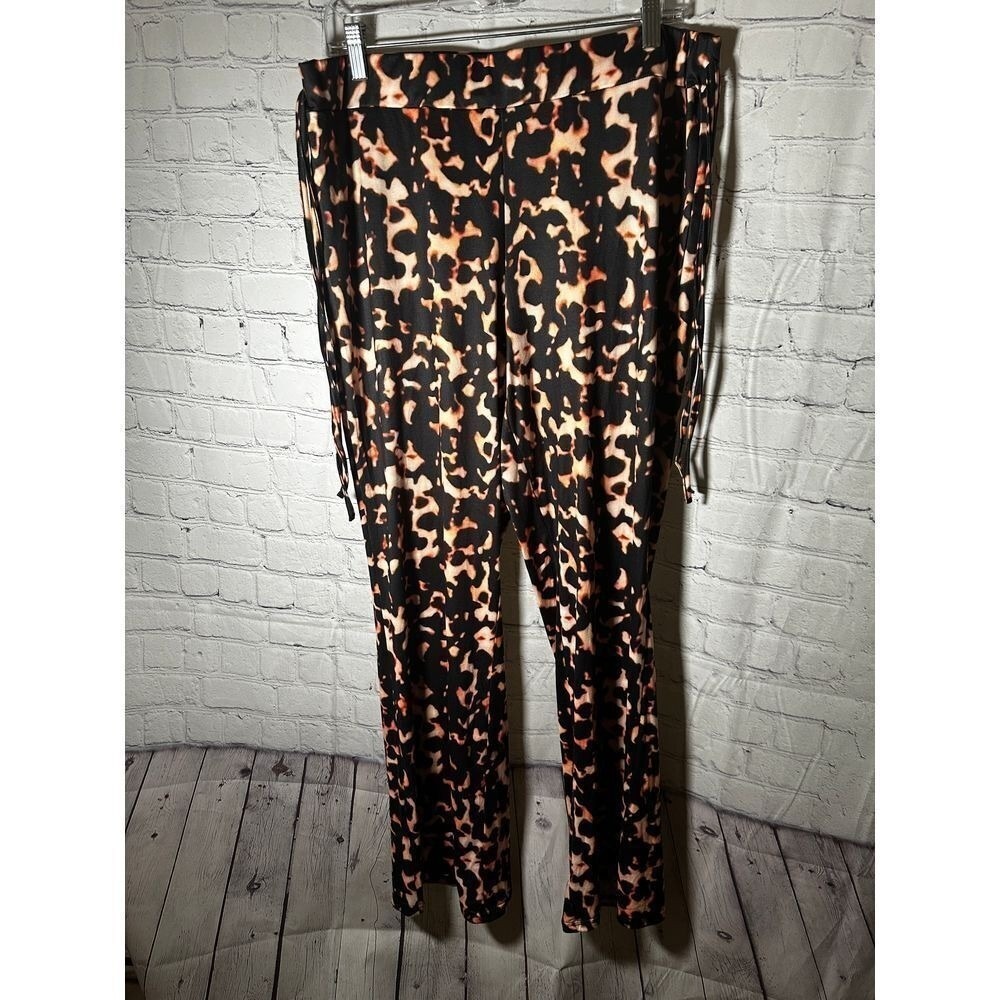 SHEIN Curve Womens 2XL Leopard Animal Print Wide Leg High Waisted Pants Orange